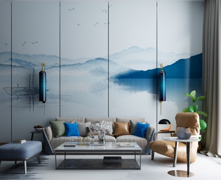  新中式沙发茶几组合3d模型 