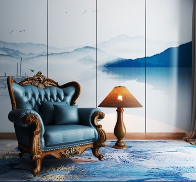  简欧沙发台灯组合3d模型 