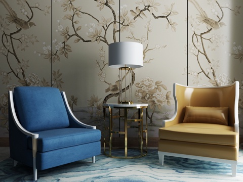  简欧沙发茶几组合3d模型 