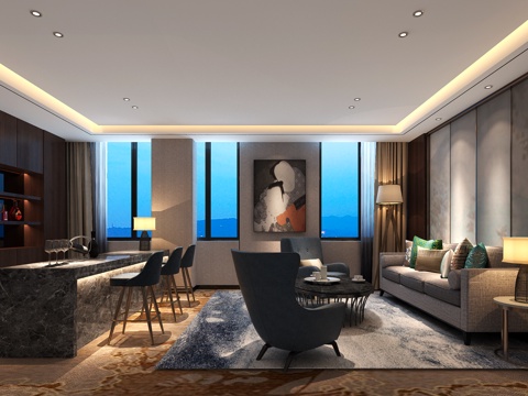  新中式酒店 套房客厅 沙发组合3d模型 