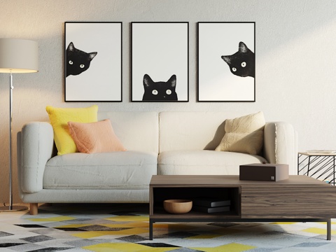  北欧布艺沙发 茶几 落地灯 挂画组合3d模型 