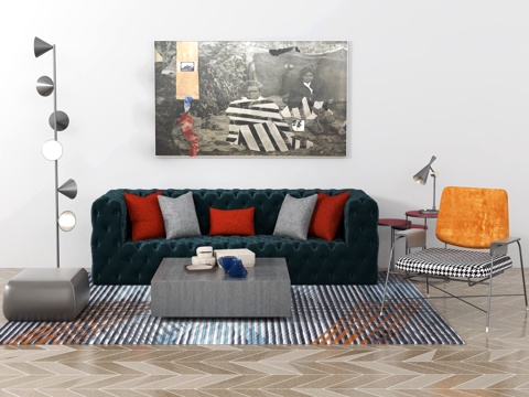  现代沙发 布艺沙发 茶几 美式沙发 单椅 摆件 挂画 饰品3d模型 