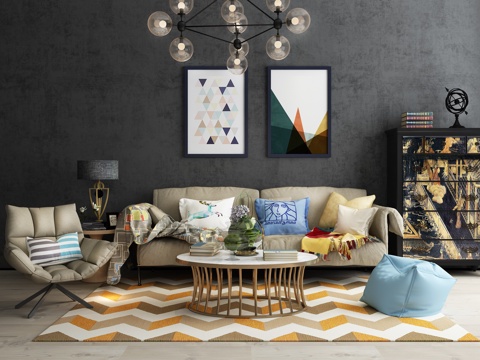  北欧沙发茶几 矮柜 边柜组合模型3d模型 