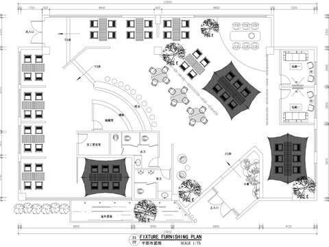360平方米露营咖啡厅平面图日咖夜酒奶茶店饮品店cad施工图