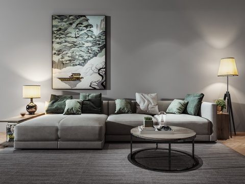  现代沙发茶几壁画组合3d模型 