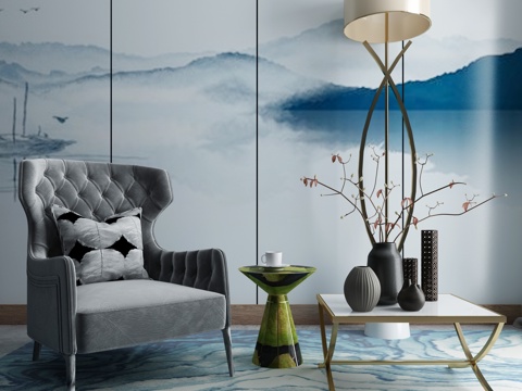  简欧沙发茶几组合3d模型 