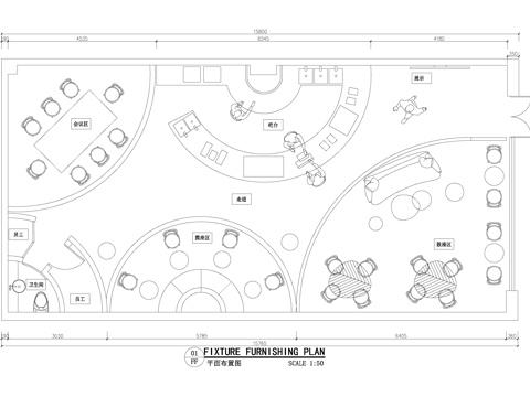 120平方米咖啡厅奶茶店饮品店平面图cad施工图