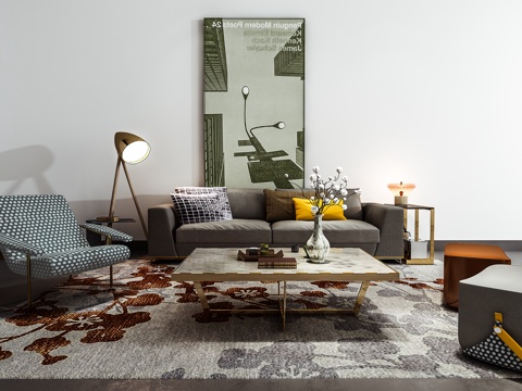  现代沙发茶几组合3d模型 