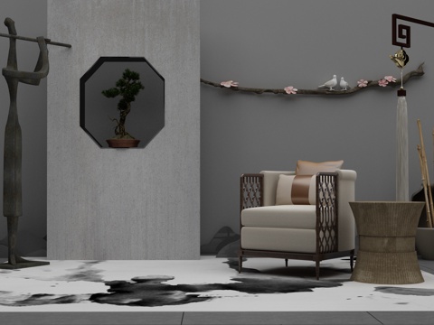  新中式沙发茶几组合3d模型 