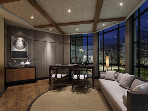  新中式休闲茶室3d模型 