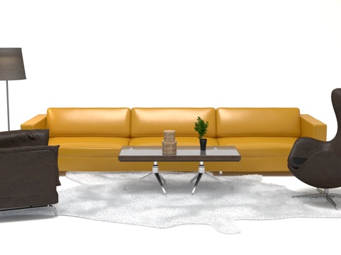  现代 皮革多人沙发 皮革单人沙发 茶几3d模型 