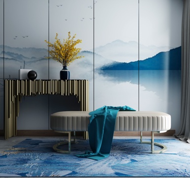  现代床榻摆件组合3d模型 