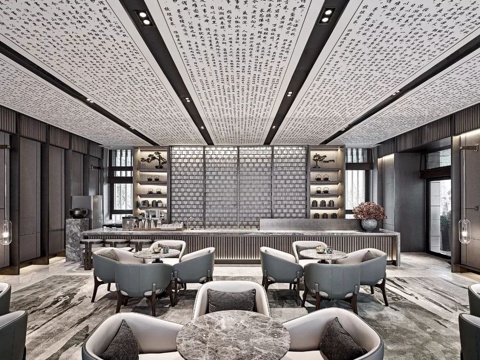  飞视设计 绿地水悦堂展示中心 新中式售楼处3d模型 