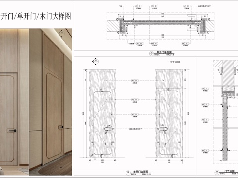 木门 单开门 木门 现代平开门  门节点cad施工图