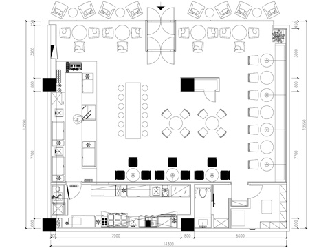170平方米咖啡厅奶茶饮品店平面图cad施工图