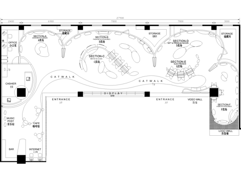 服装礼品配饰展厅平面图cad施工图