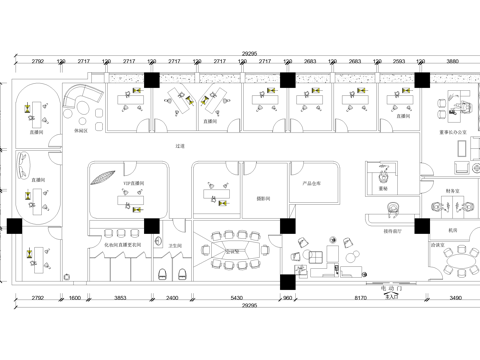 直播间平面图办公室cad施工图