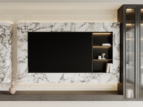  现代中古风电视背景墙3d模型 