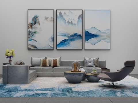  现代沙发茶几组合3d模型 