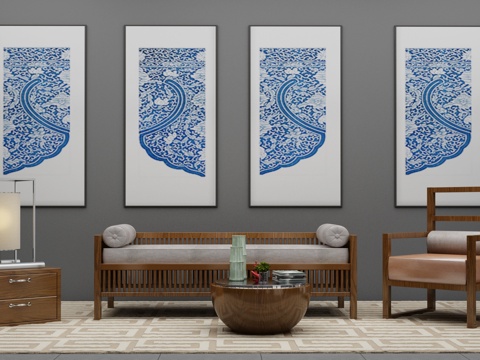  新中式台灯组合3d模型 