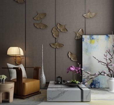  新中式沙发茶几组合3d模型 