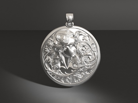  女人头像吊坠3d模型 