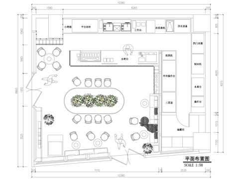 咖啡厅奶茶店饮品店平面图cad施工图