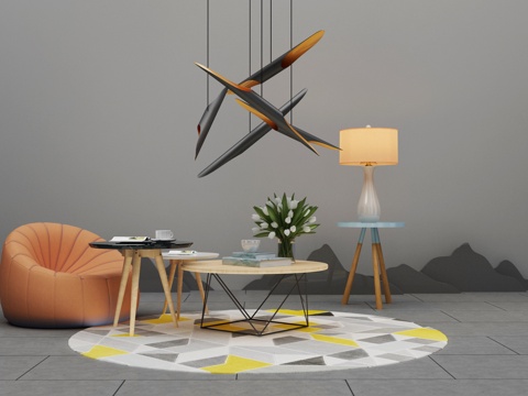  新中式沙发茶几组合3d模型 