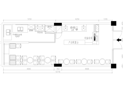 奶茶店咖啡厅饮品店平面图cad施工图