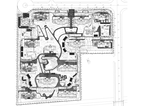 居住区住宅区景观总平面图cad施工图