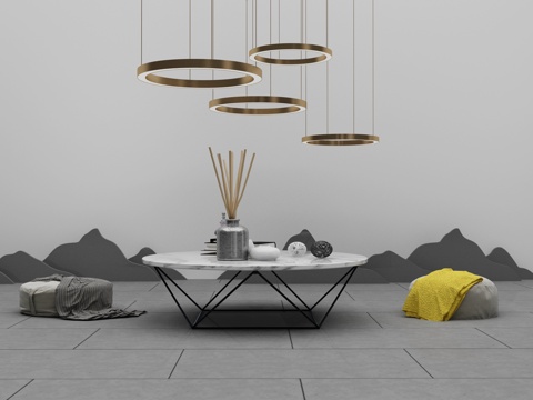  新中式沙发茶几组合3d模型 