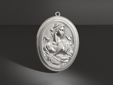  女人头像吊坠3d模型 