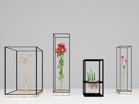  花艺 树叶 多肉 玻璃瓶3d模型 