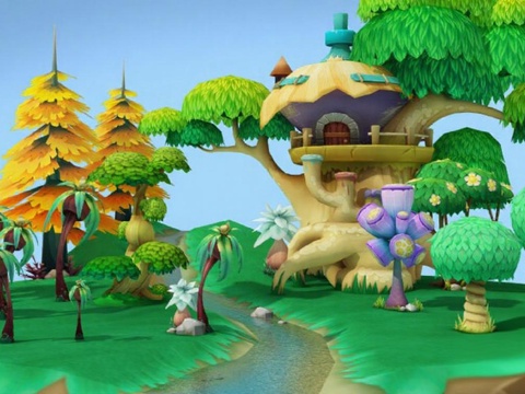  童话树屋3D场景 低多边形卡通游戏场景 儿童动画背景 梦幻森林插画素材免费3d模型 