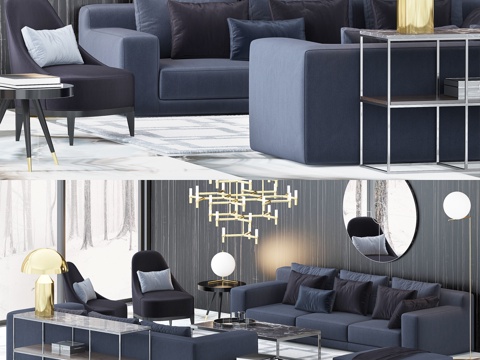  现代沙发茶几组合3d模型 