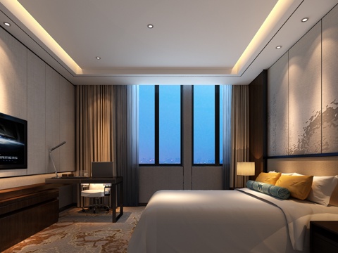  新中式酒店客房3d模型 