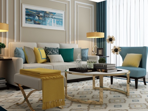  现代沙发茶几组合3d模型 