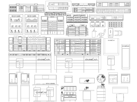 柜子货架 化妆品专柜彩妆陈列柜 置物架柜台展柜 平立面图块cad施工图cad施工图
