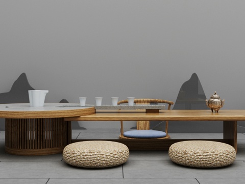  新中式茶台新组合3d模型 