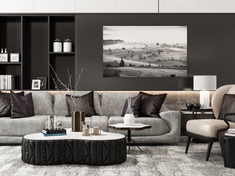  现代沙发茶几休闲椅组合3d模型 