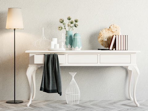  欧式简约端景台 摆件 落地灯组合3d模型 