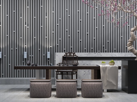  新中式茶室 新中式茶桌椅组合3d模型 