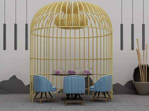  鸟笼个性化餐桌椅组合3d模型 