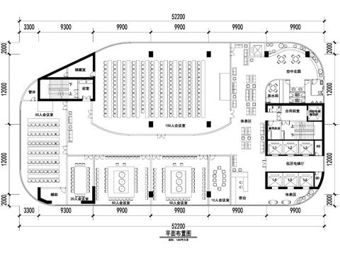 多功能大会议室1300平方米报告厅平面图cad施工图