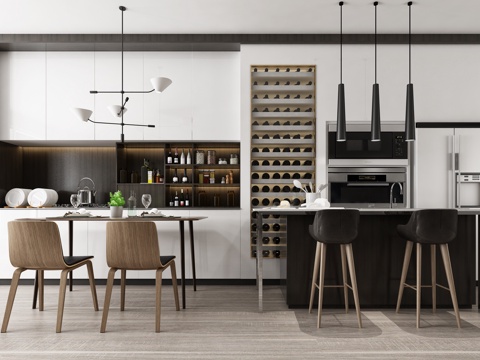  现代餐桌餐椅吊灯橱柜组合3d模型 