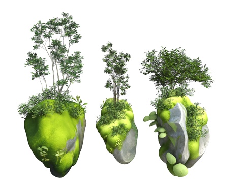 苔藓石头 悬浮石头 景观石头 室内景观石 景观雕塑 景观装置su模型