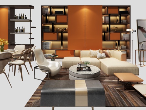  现代沙发餐桌组合3d模型 