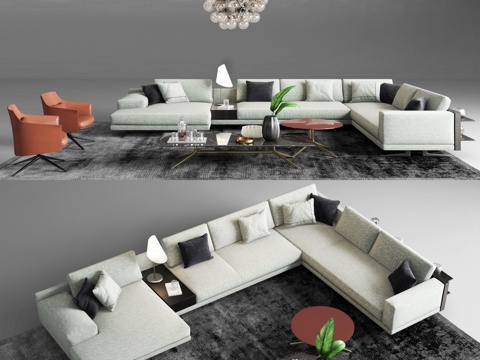  现代转交沙发 茶几 休闲椅 piliform沙发组合3d模型3d模型 