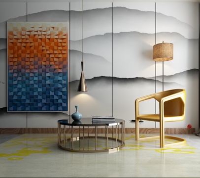  新中式沙发茶几组合3d模型 