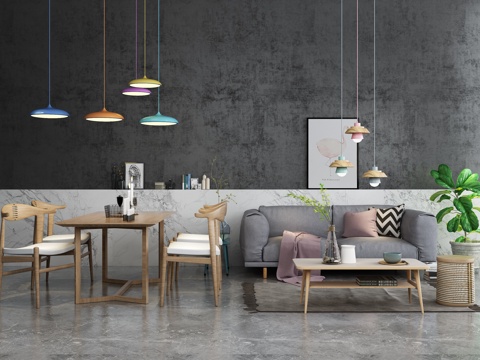  北欧沙发茶几 餐桌 绿植 墩子组合模型3d模型 